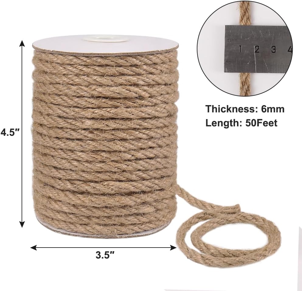 6mm Jute Rope 50ft, Natural Tw - Twine Jute Natural 评论和价格