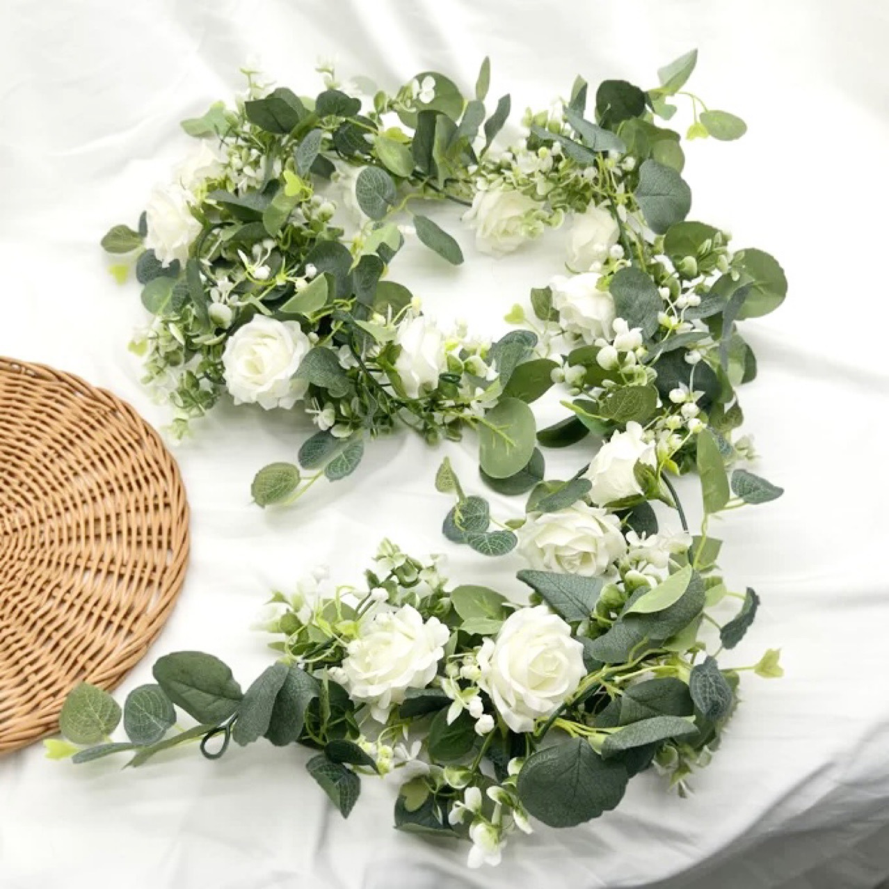 1pc Artificial White Rose Flow - Eucalyptus Preserved 评论和价格